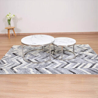 KT1619-COFFEE TABLE-MARBLE-SILVER LEGS